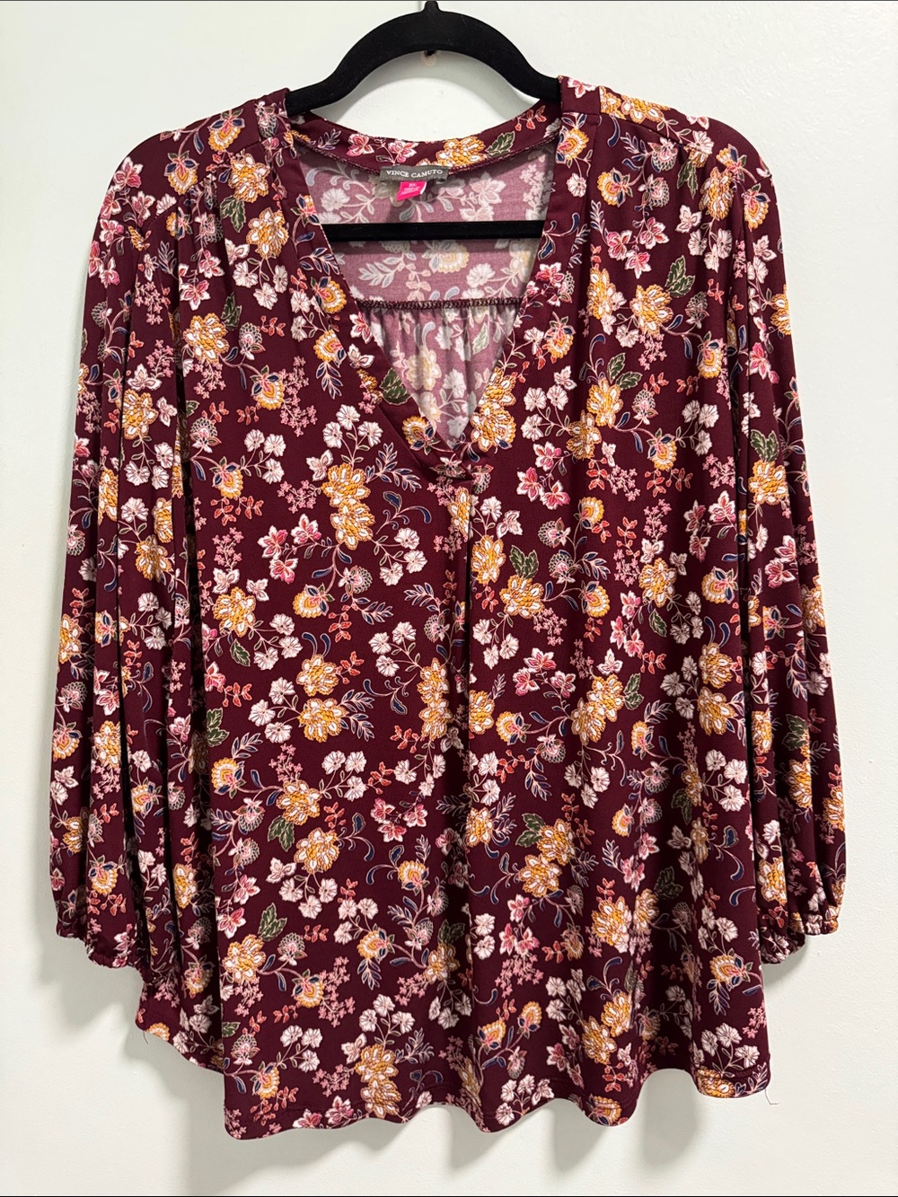 Vince Camuto Burgundy Floral V-Neck Tunic